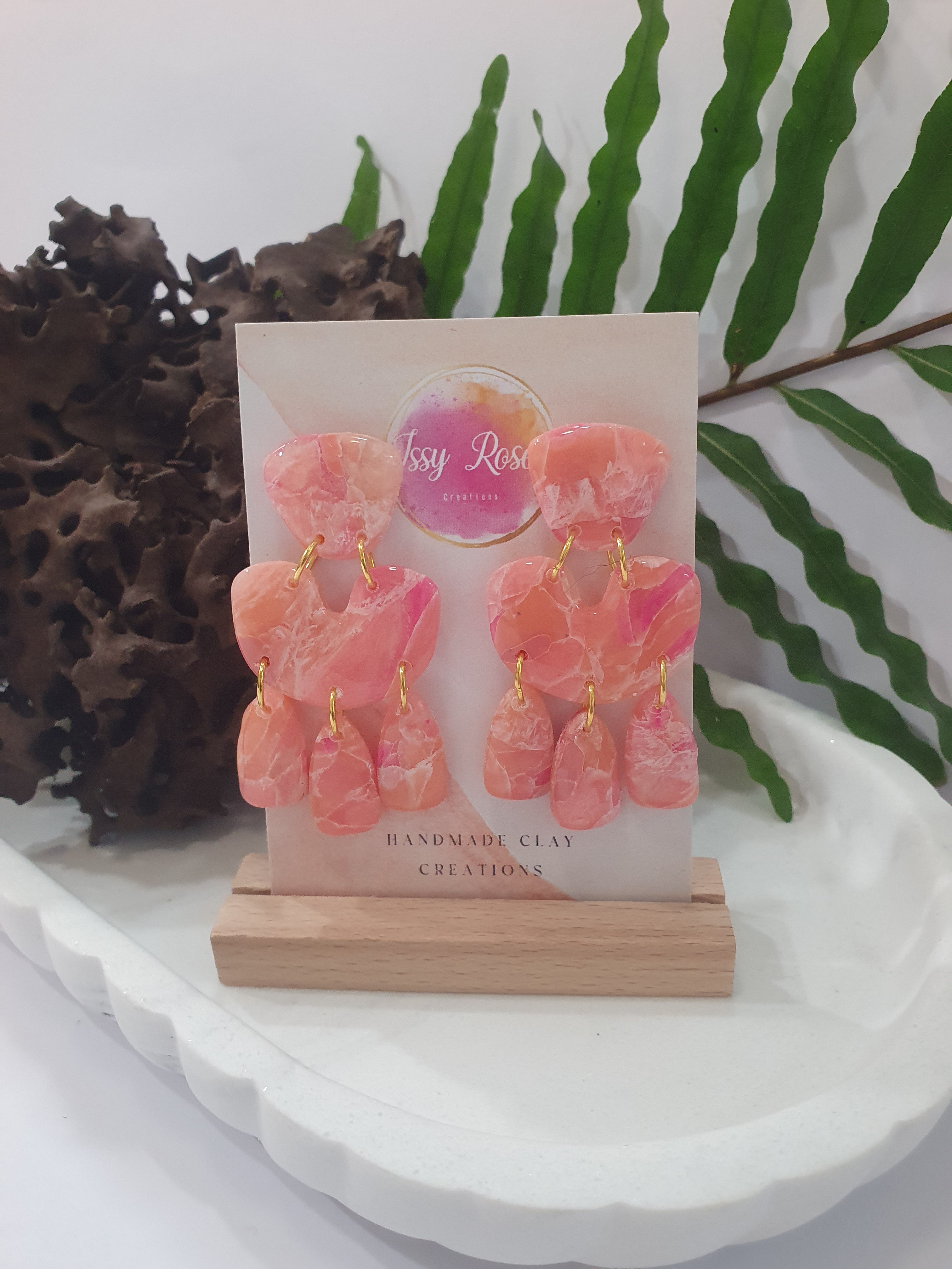 Chunky rose quartz polymer clay dangle earrings