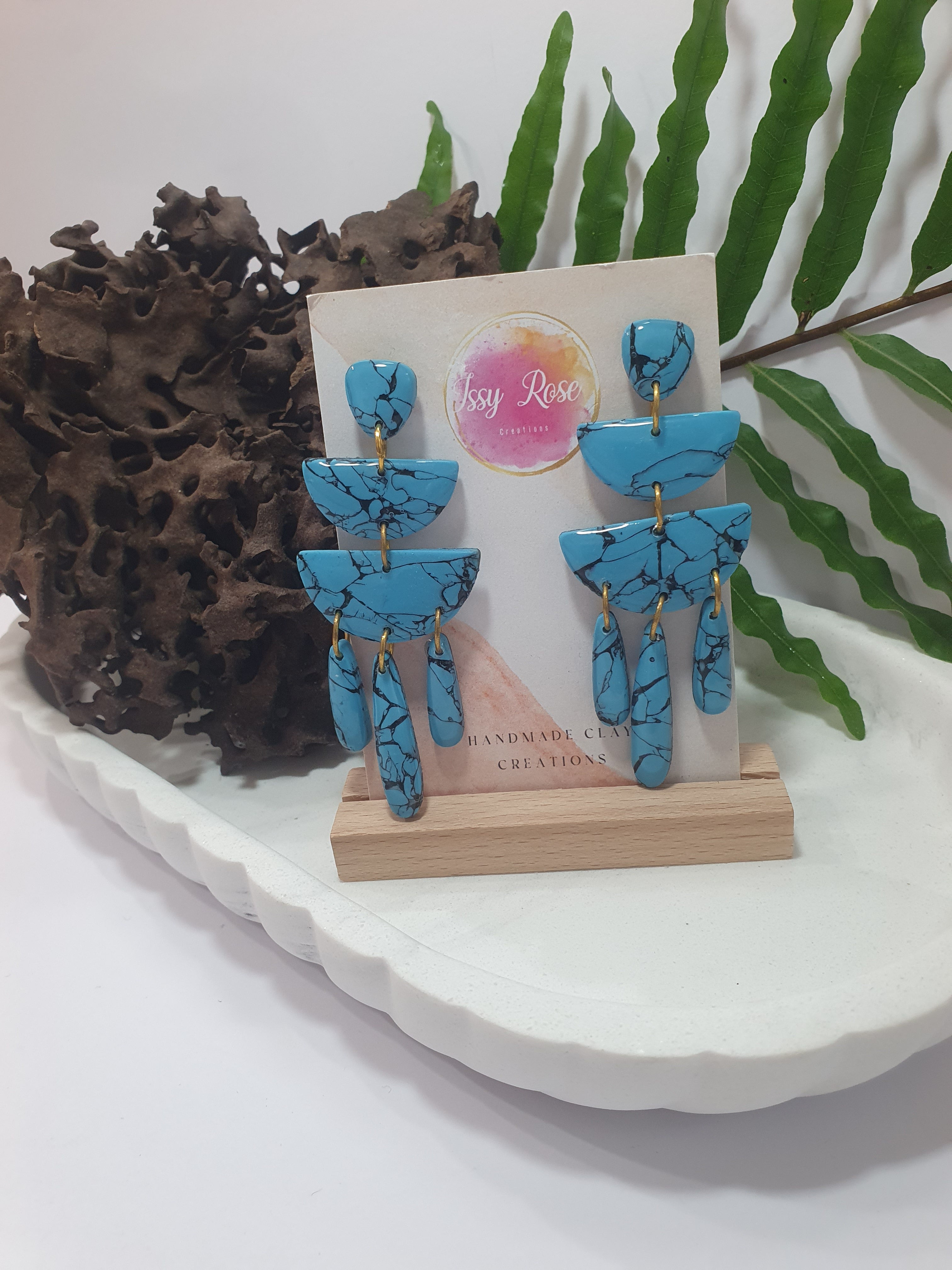 Turquoise long dangle Polymer Clay Earrings