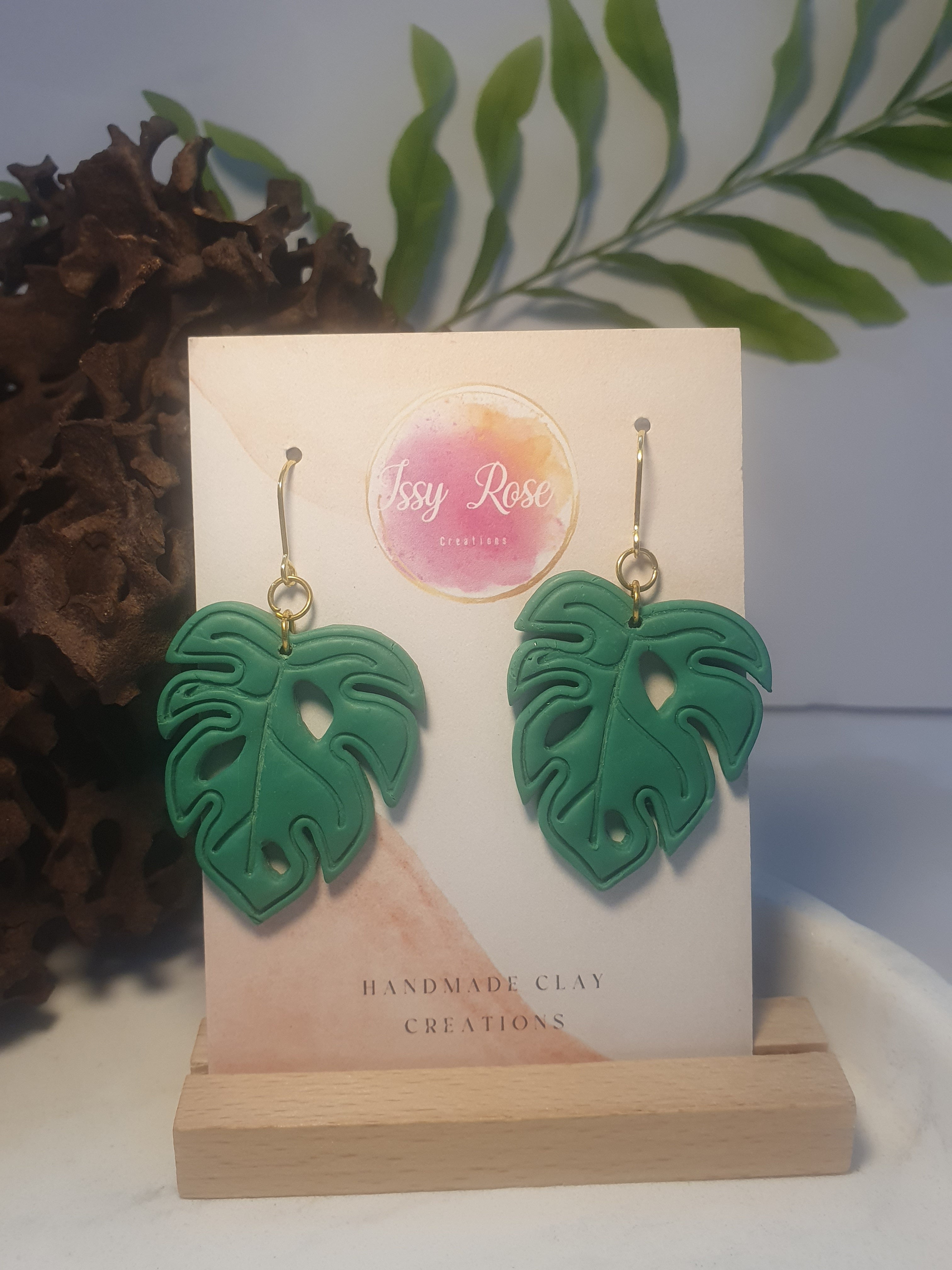 Golden Monstera Drop Earrings