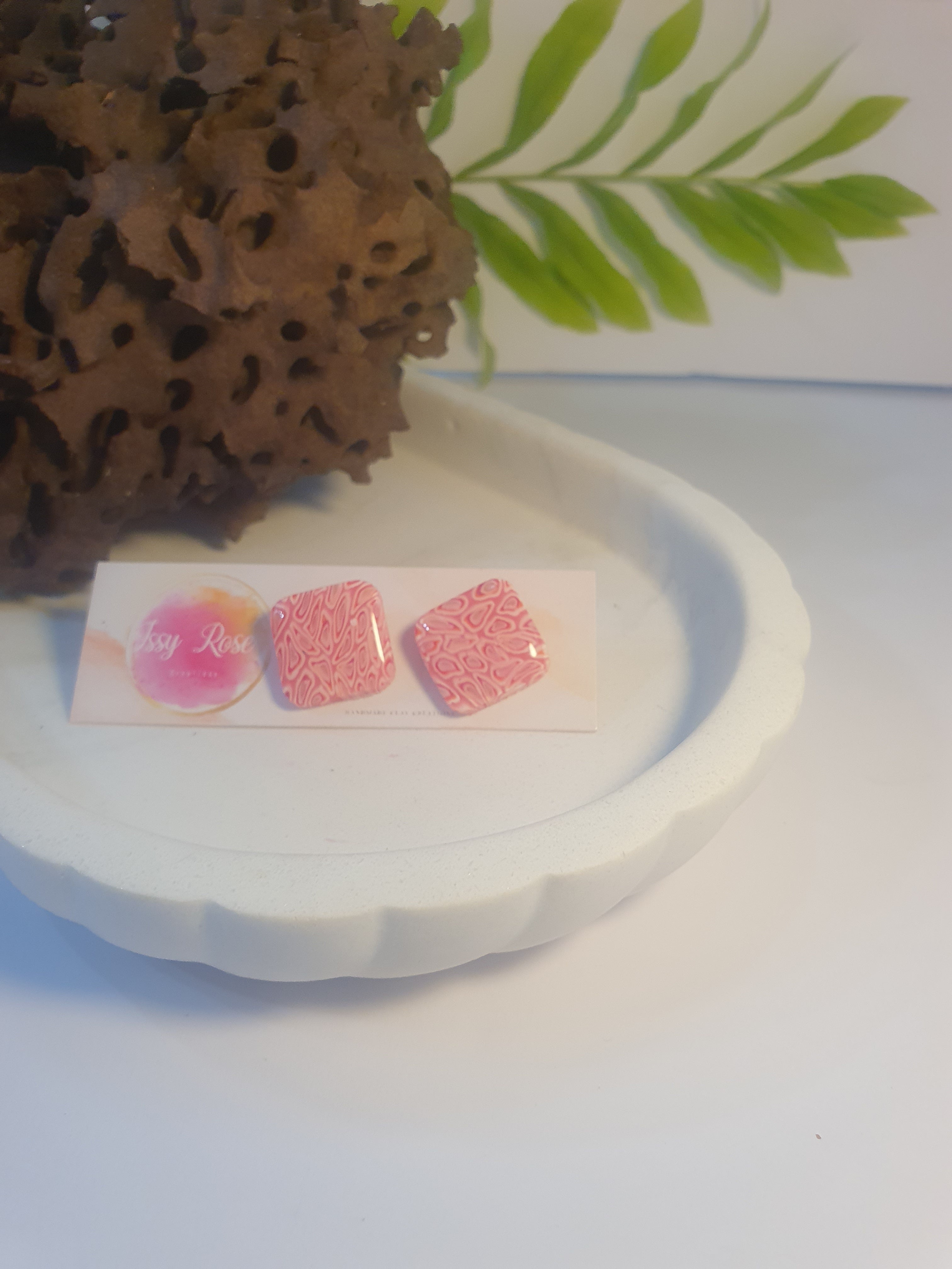 Pink Swirl Polymer clay Stud Earrings