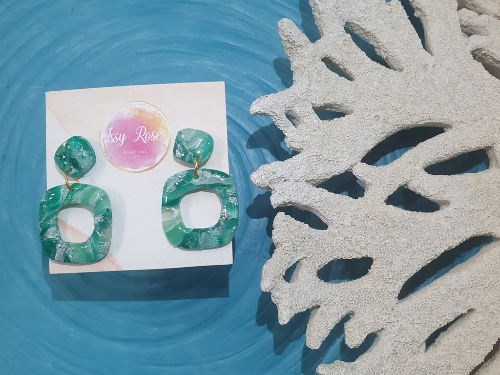Ocean Drift rounded square Polymer Clay earrings