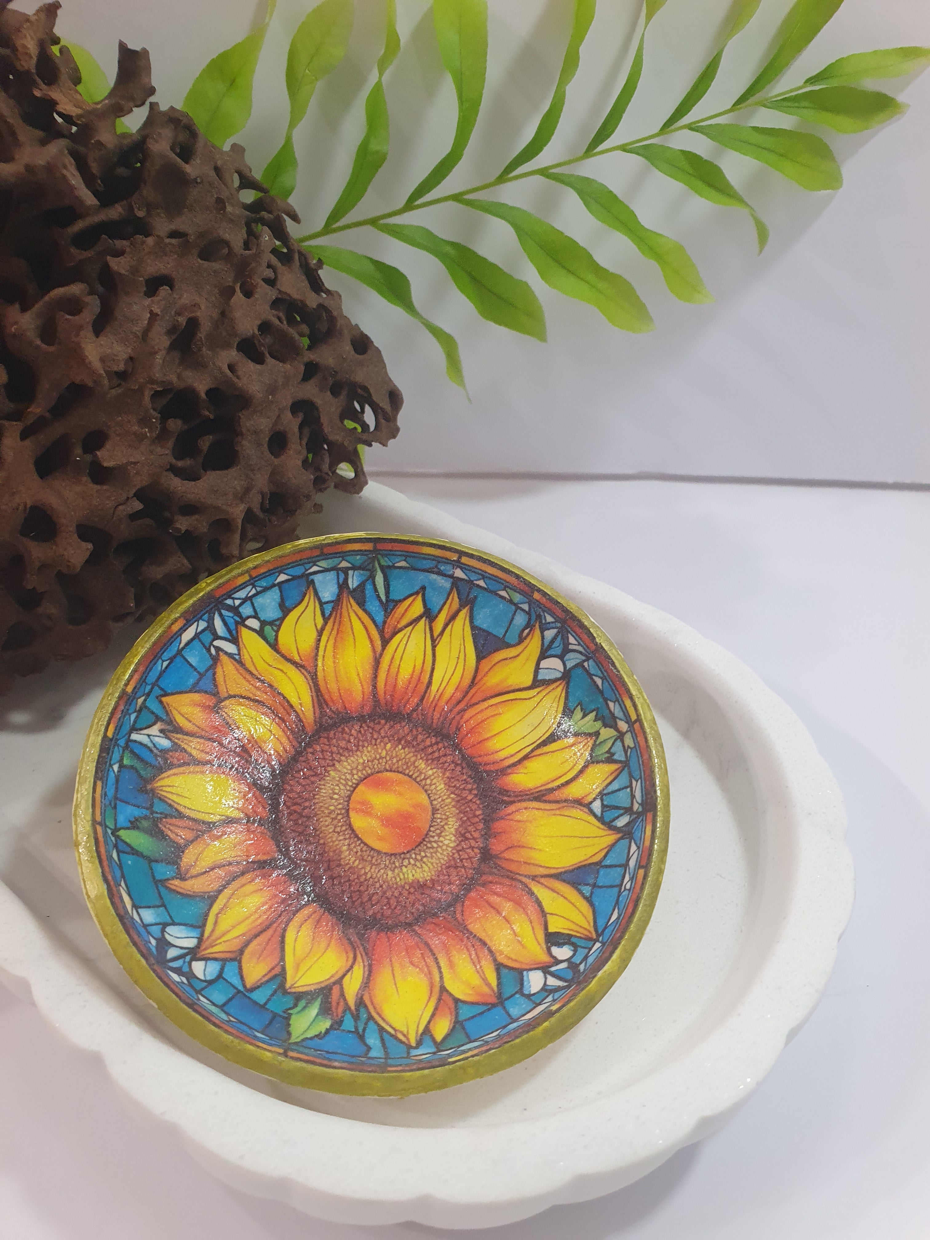 Sunflower Mandala Polymer Clay Trinket Dish