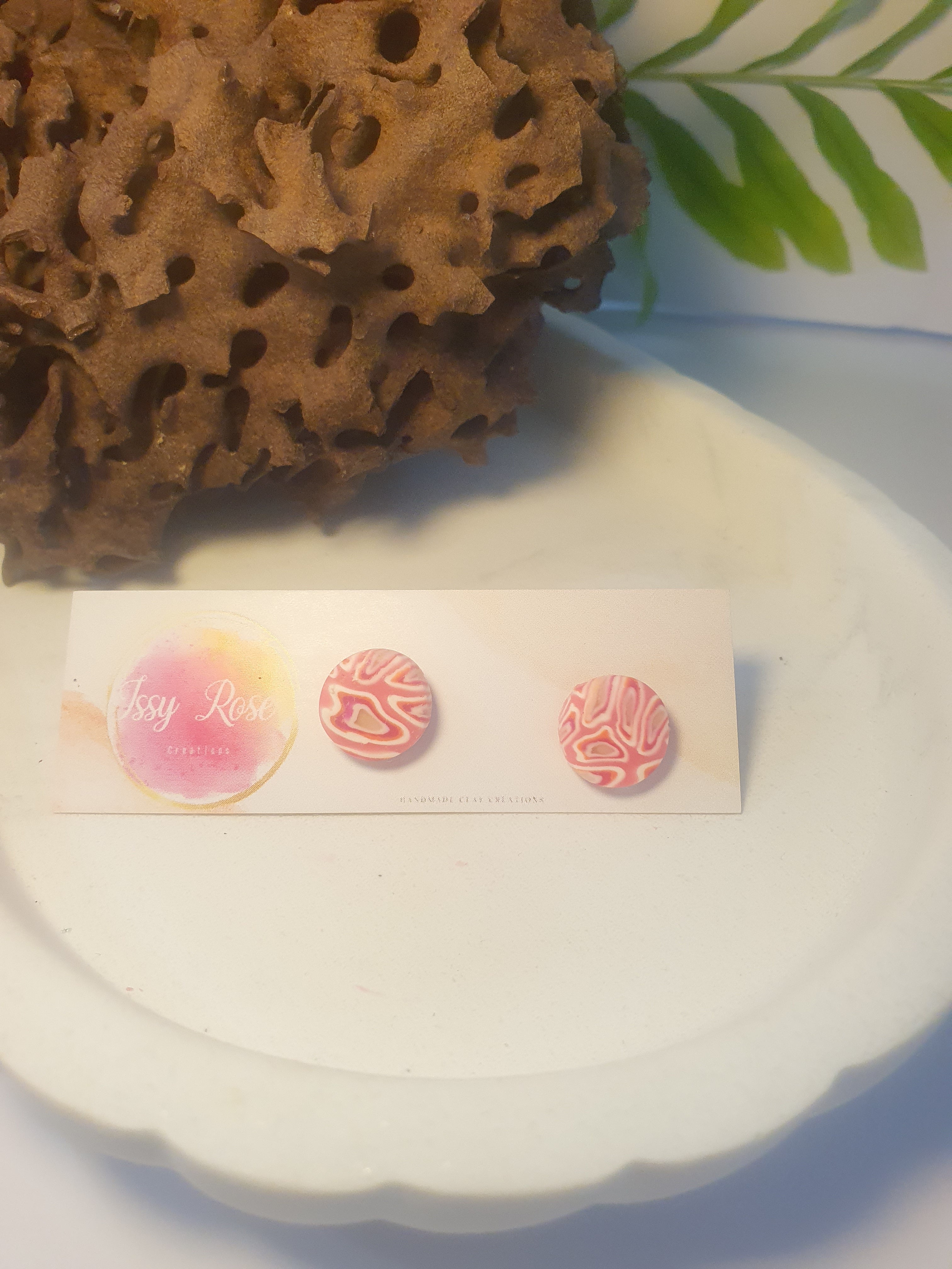 Pink Swirl Polymer clay Stud Earrings