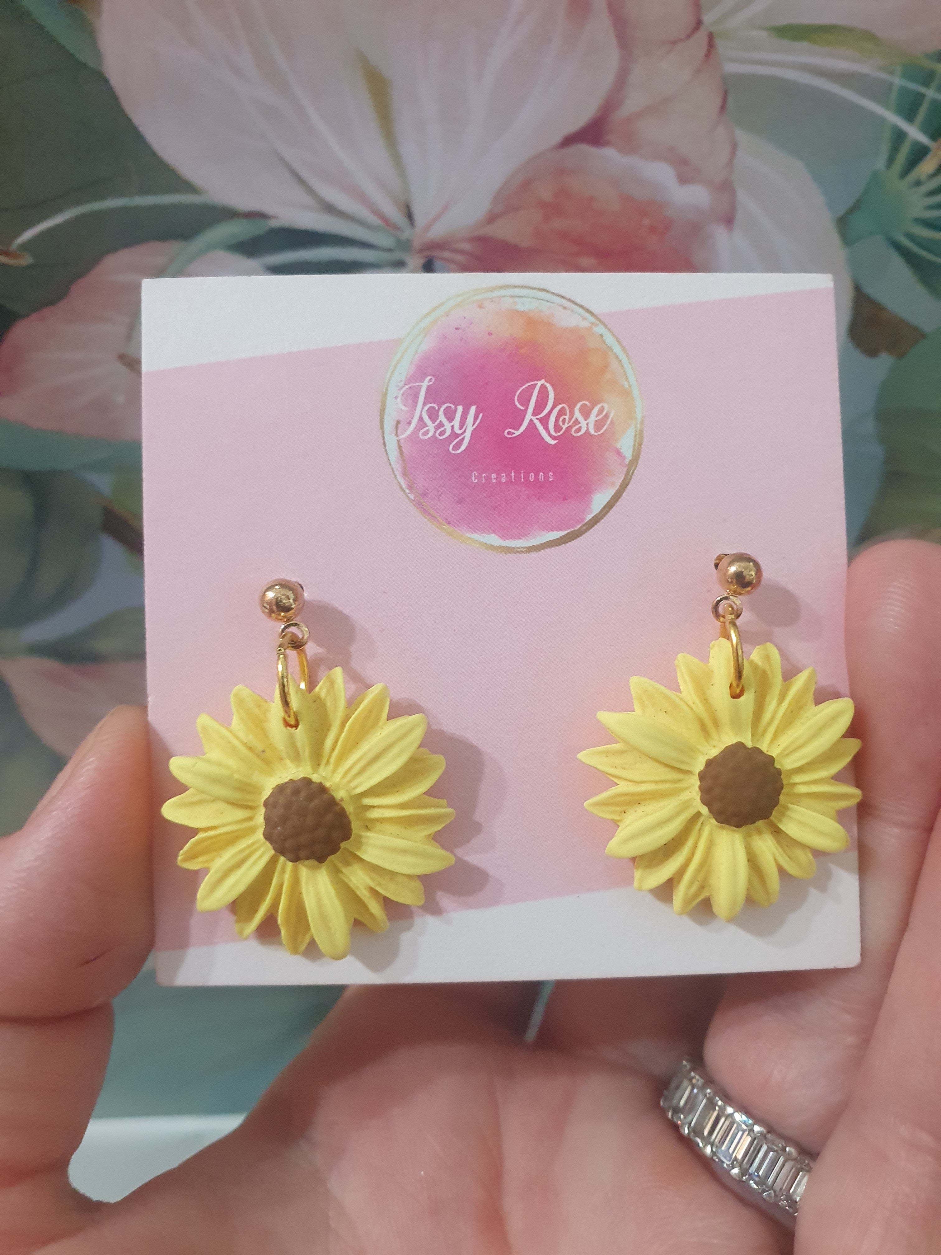 Sunflower Dangle Polymer Clay Earrings
