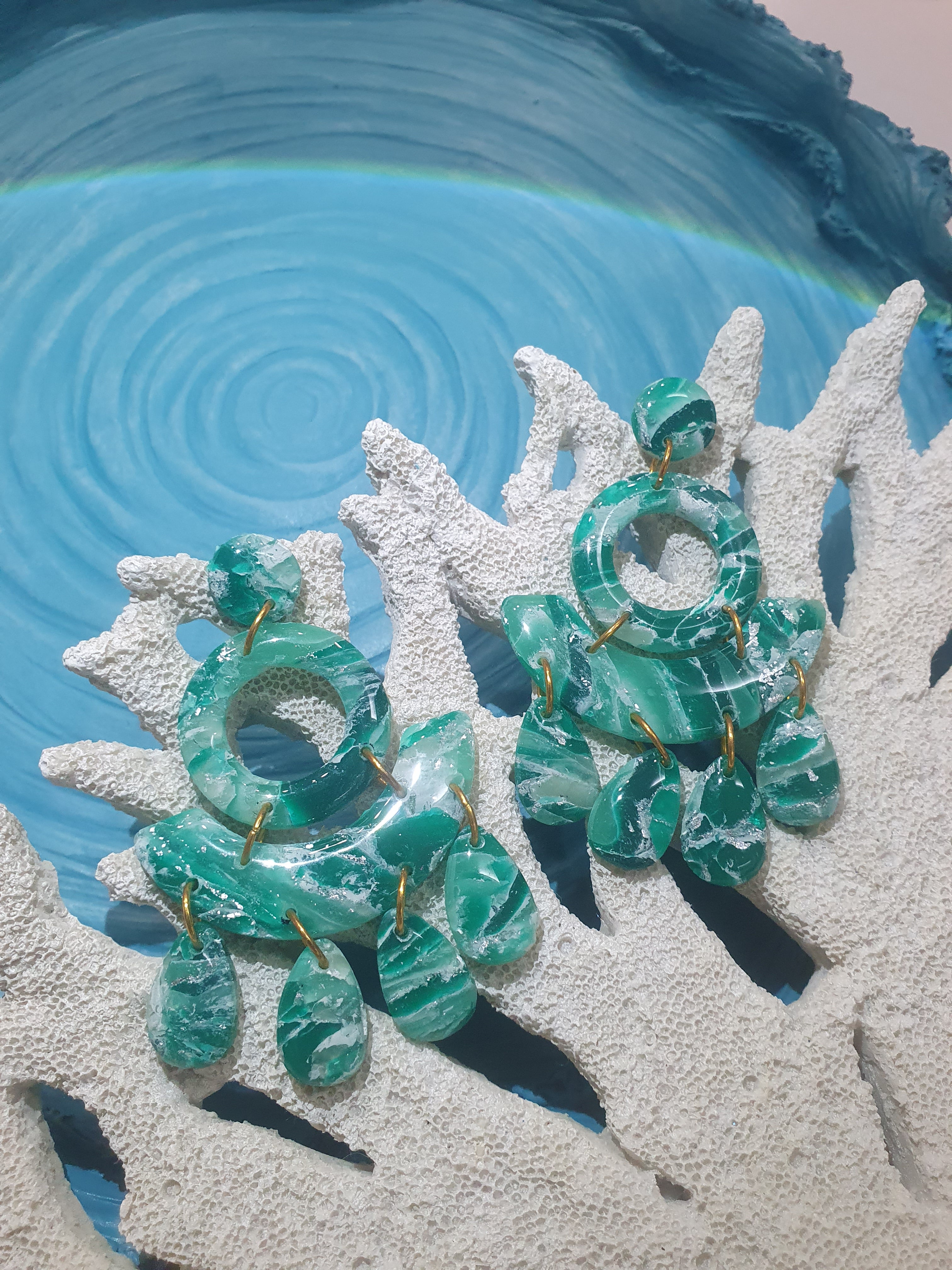 Ocean drift Polymer Clay statement earrings