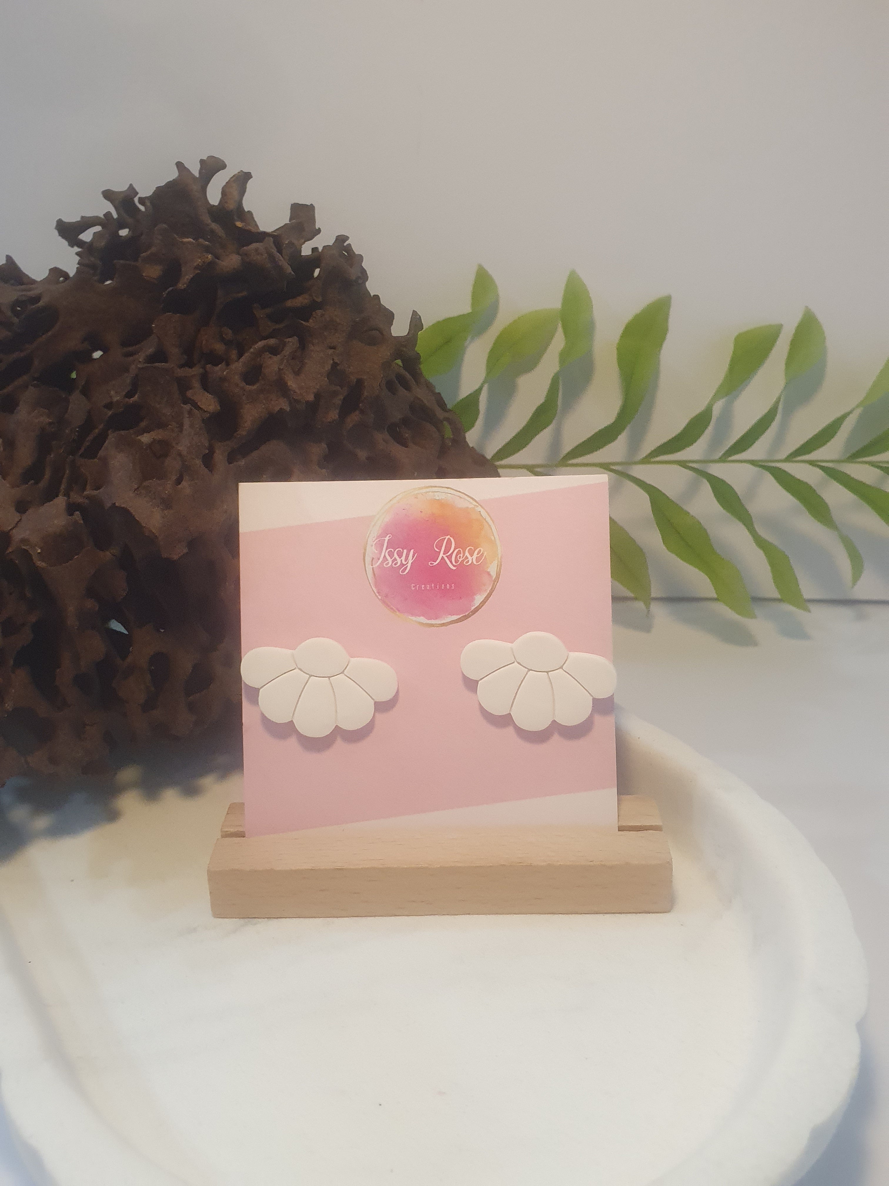 White Daisy Polymer Clay Statement Studs