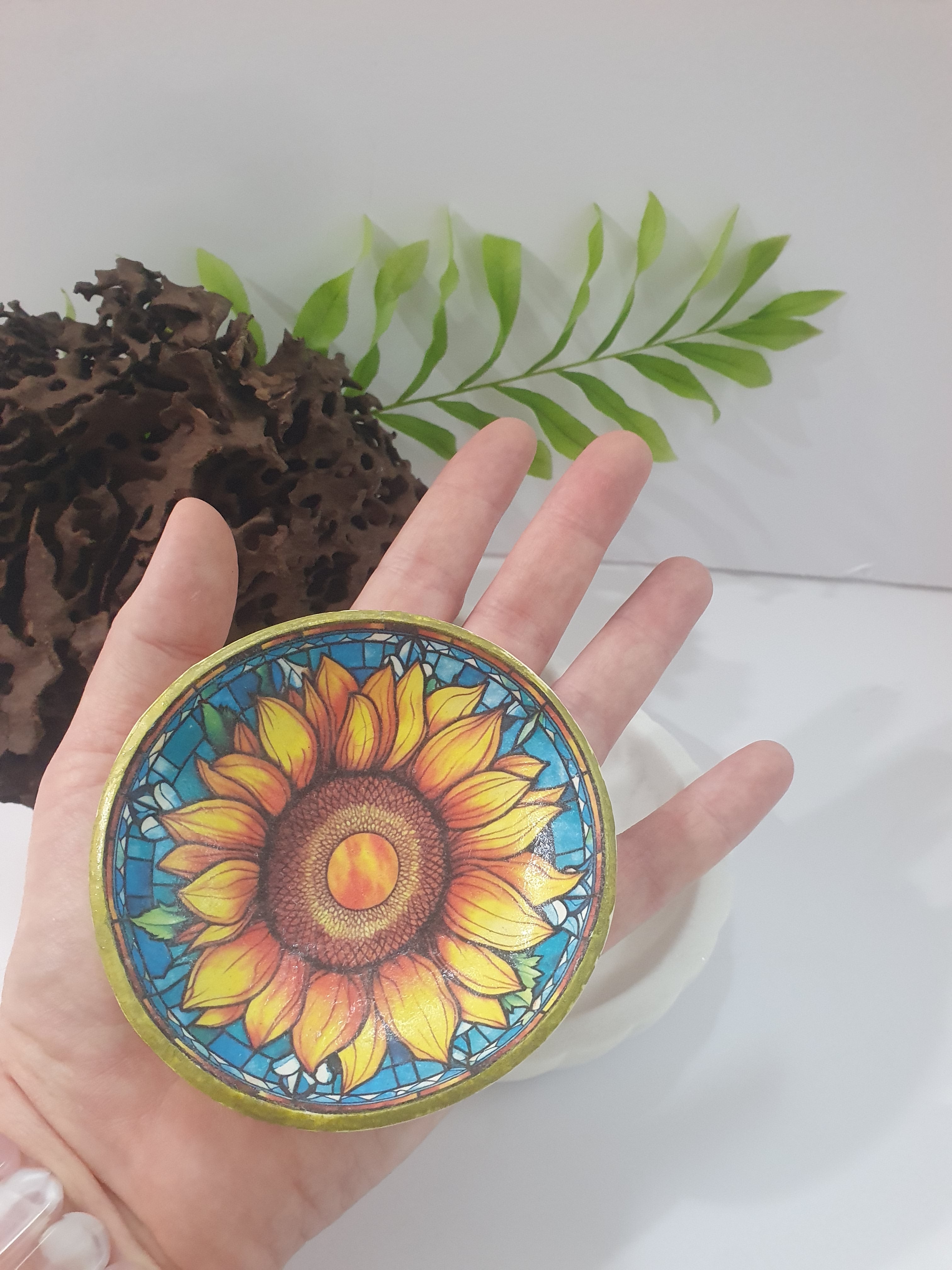 Sunflower Mandala Polymer Clay Trinket Dish
