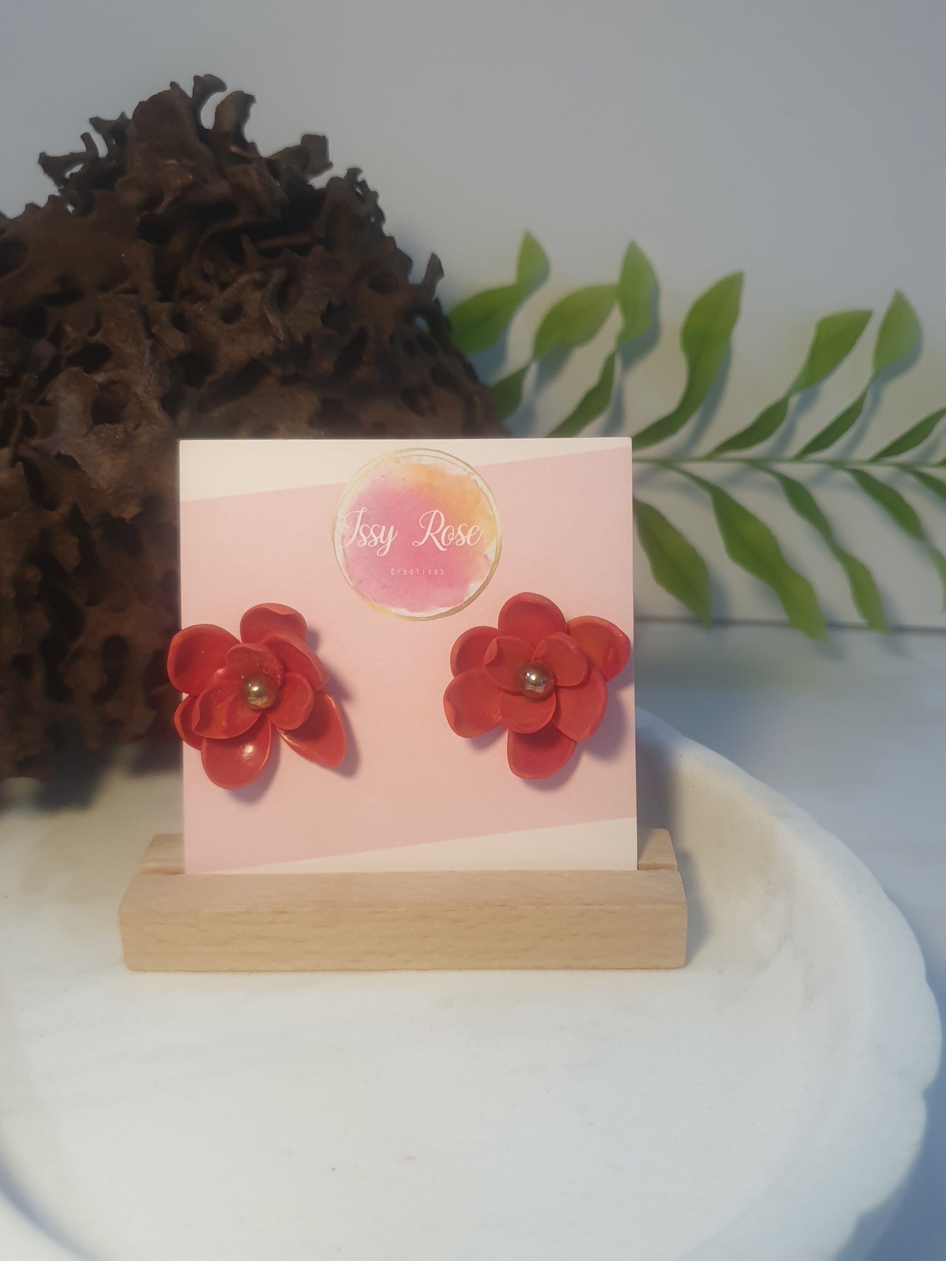 Sculpted Flower Polymer Clay Stud Earrings