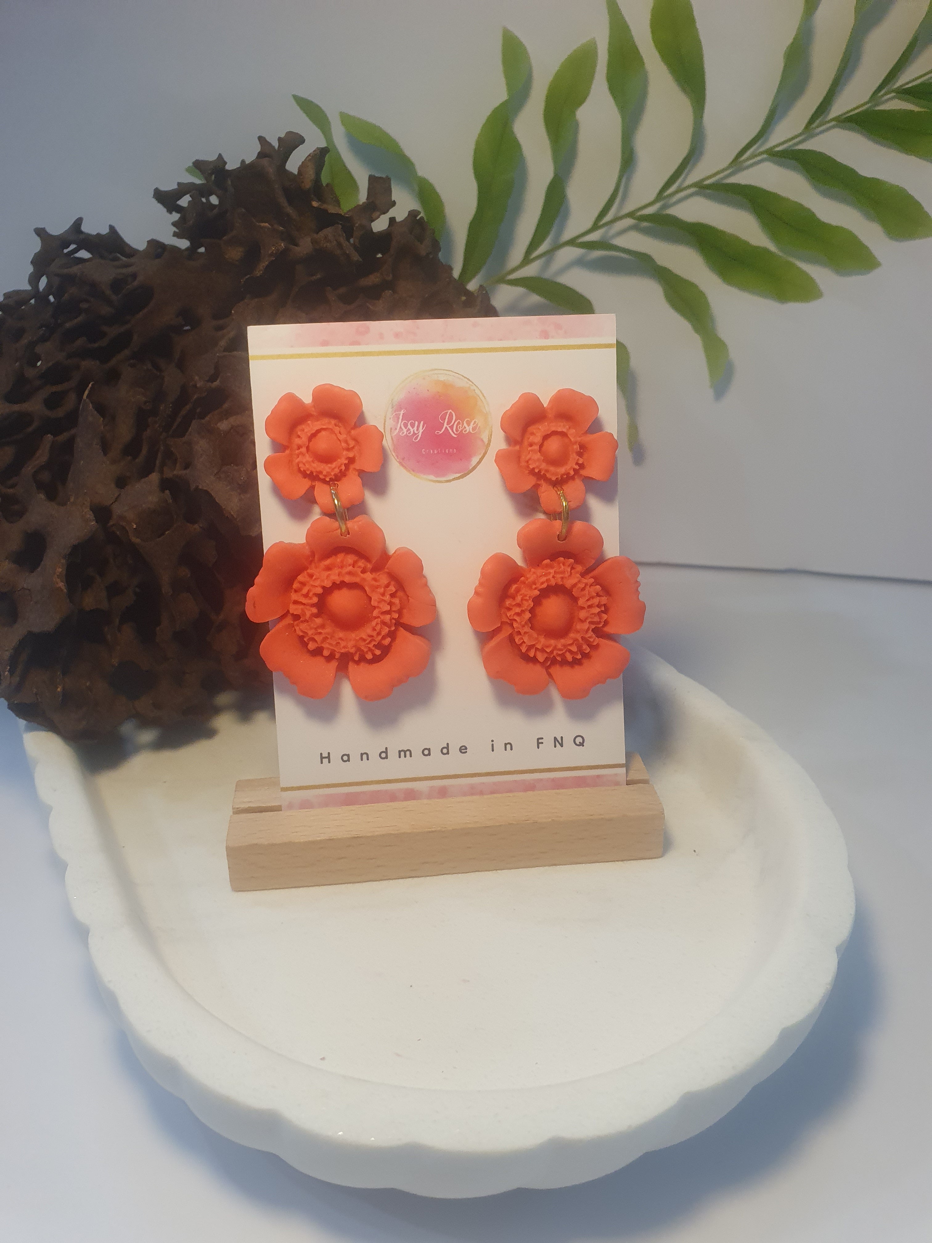 Double Bloom Flower Polymer Clay Drop Earrings